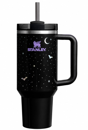 Halloween Spellcast Black Tumbler – Celestial Bats & Moon Design