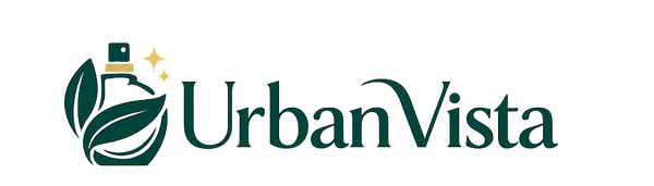 UrbanVista logo in dark green with a small gold sparkle accent, centered on a plain white background.